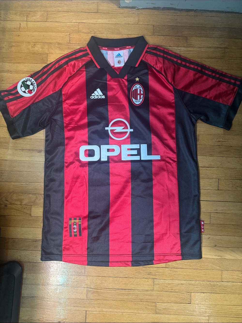 adidas AC Milan 1998-1999 Nesta Home Kit Red and Black Striped Soccer Jersey